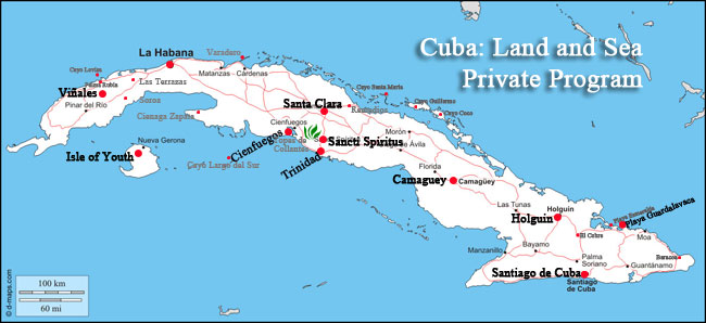 cuba land and sea tour map
